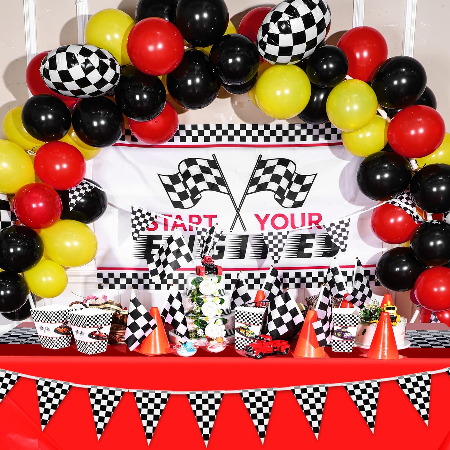 Irenare Car Birthday Party Supplies Racing Party Decorations Road Tablecloth Racetrack Table Runner Table Covers For Kids Boy Car Theme Birthday Party, 54 X 108 Inch (Red,12 Sheets)