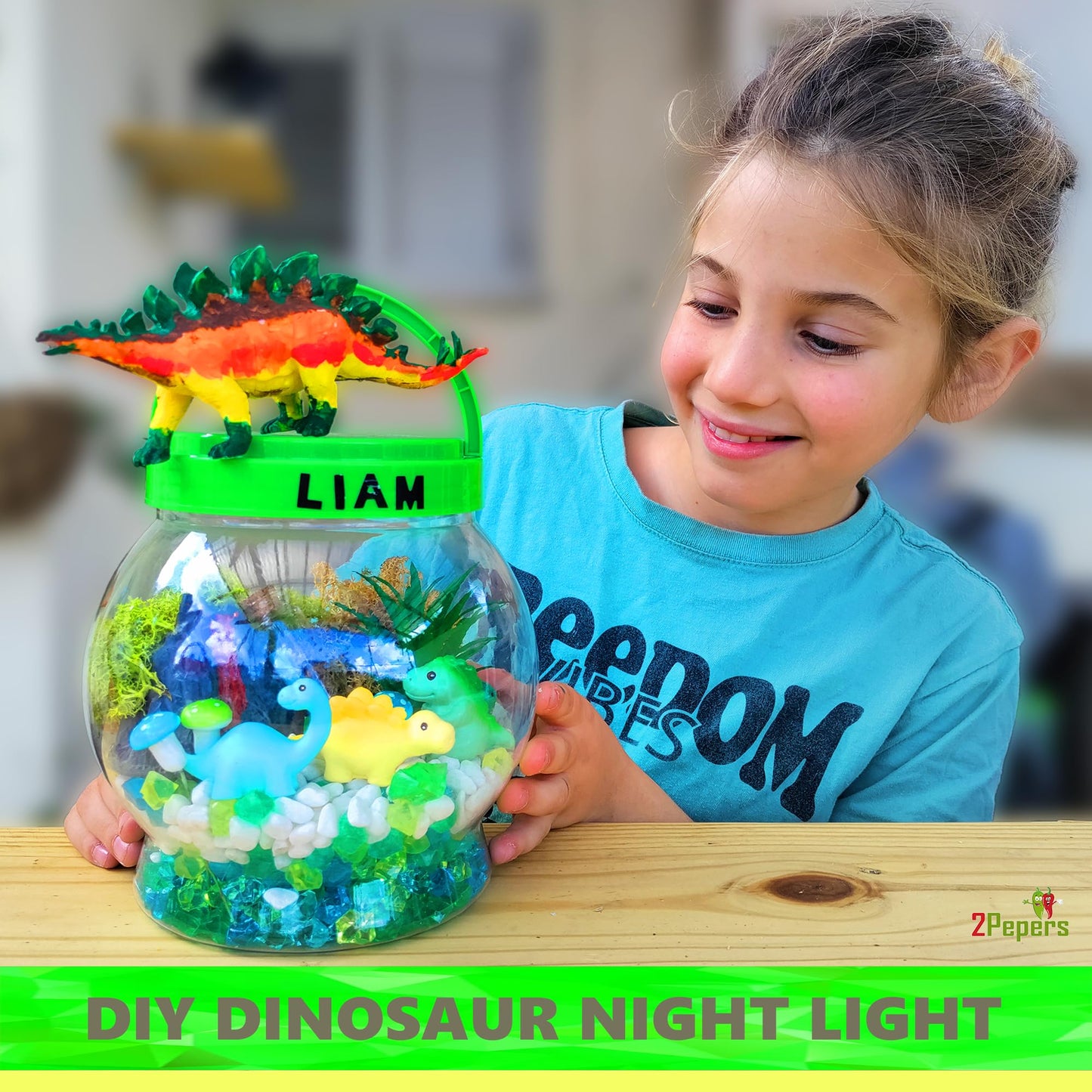 2Pepers Diy Dinosaur Gifts For Boys, Kids Birthday Gifts Arts And Crafts For Boys Nightlight Terrarium Kit, Toys For Boys Age 3 4 5 6 7 8 9 10 11 12 Year Old