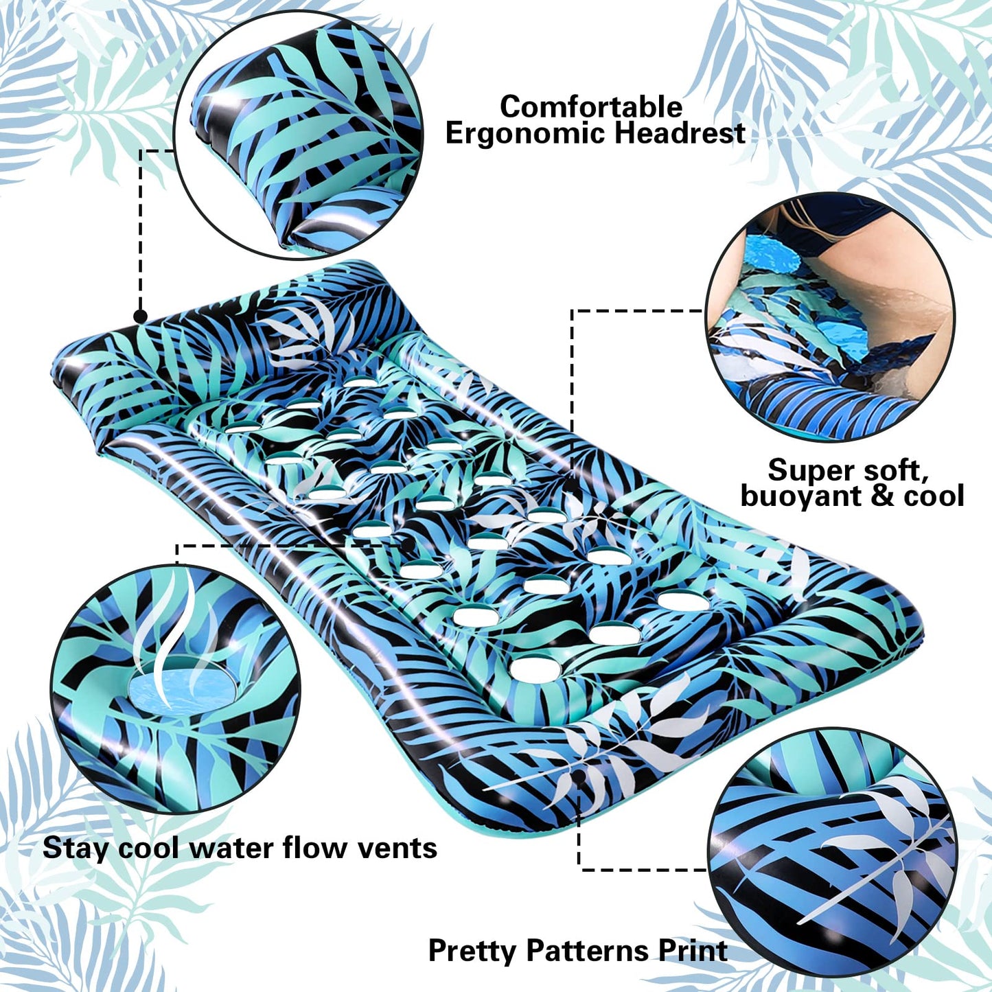Pool Floats Raft - Pool Float Lounge Adult Size,Pool Float With Headrest, Ultra-Comfort Cooling Inflatable Pool Floats For Adult