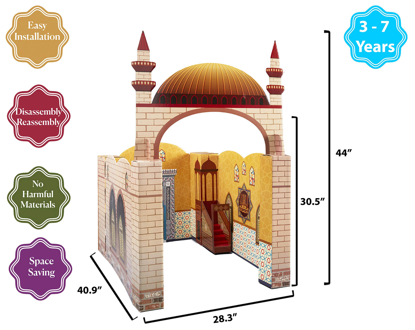 My Portable Cardboard Playhouse Masjid For Muslim Kids-Educational Interactive Toy For Learning Praying,Quran Book,Pray And Isla