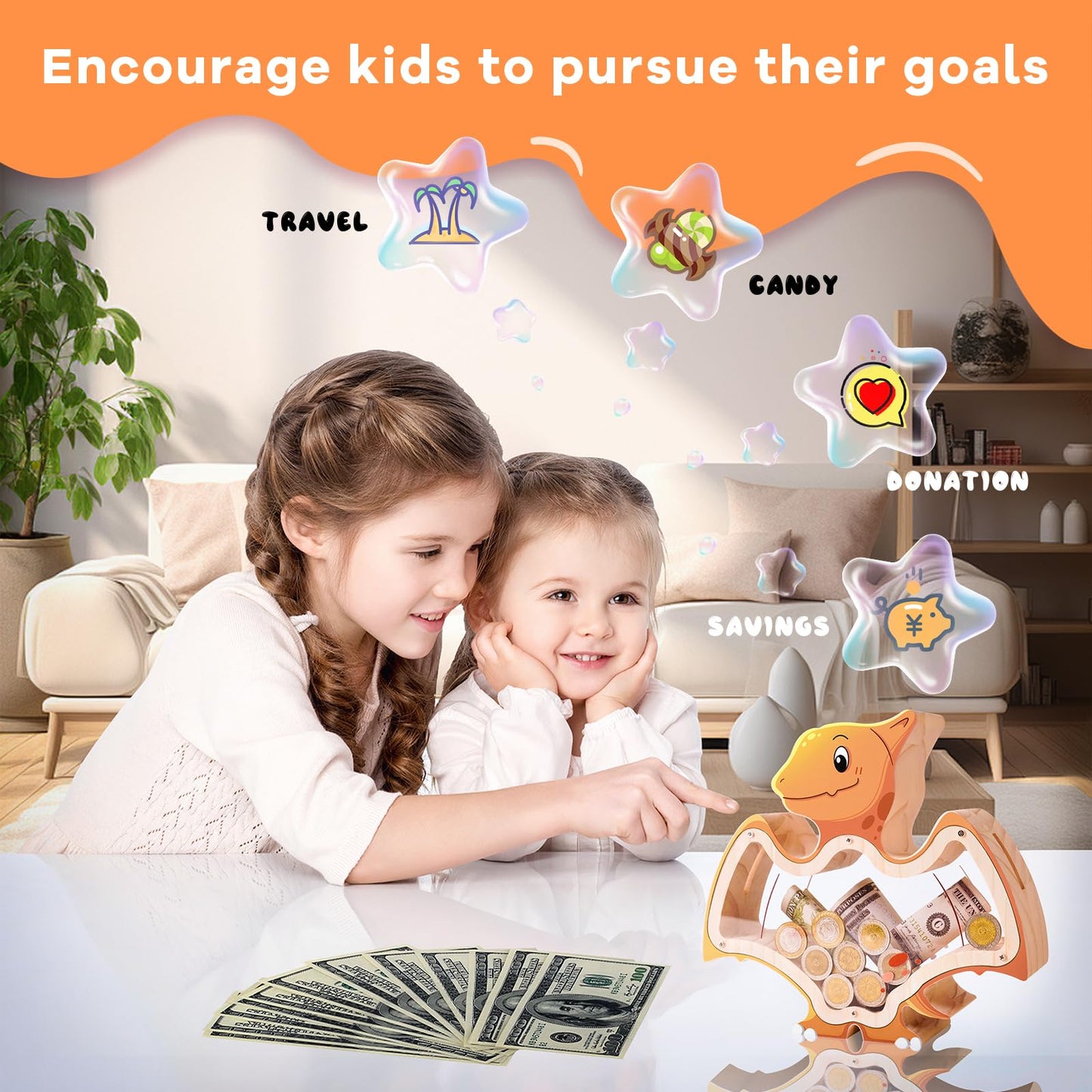 Wooden Piggy Banks For Kids Girls Boys Dinosaur Pterosaur Money Bank Toddler Indestructible Piggy Bank Diy Personalized Customiz