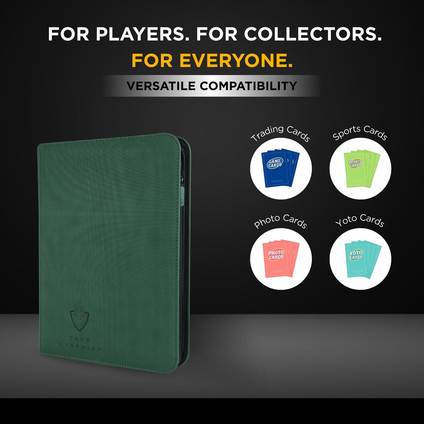 Card Guardian - 9 Pocket enhanced Binder with Zipper for 360 Cards Trading Card Games TCG (Green) Side Loaded Pockets Compatible with Yugioh Cards MTG Binder Sports Card Binder