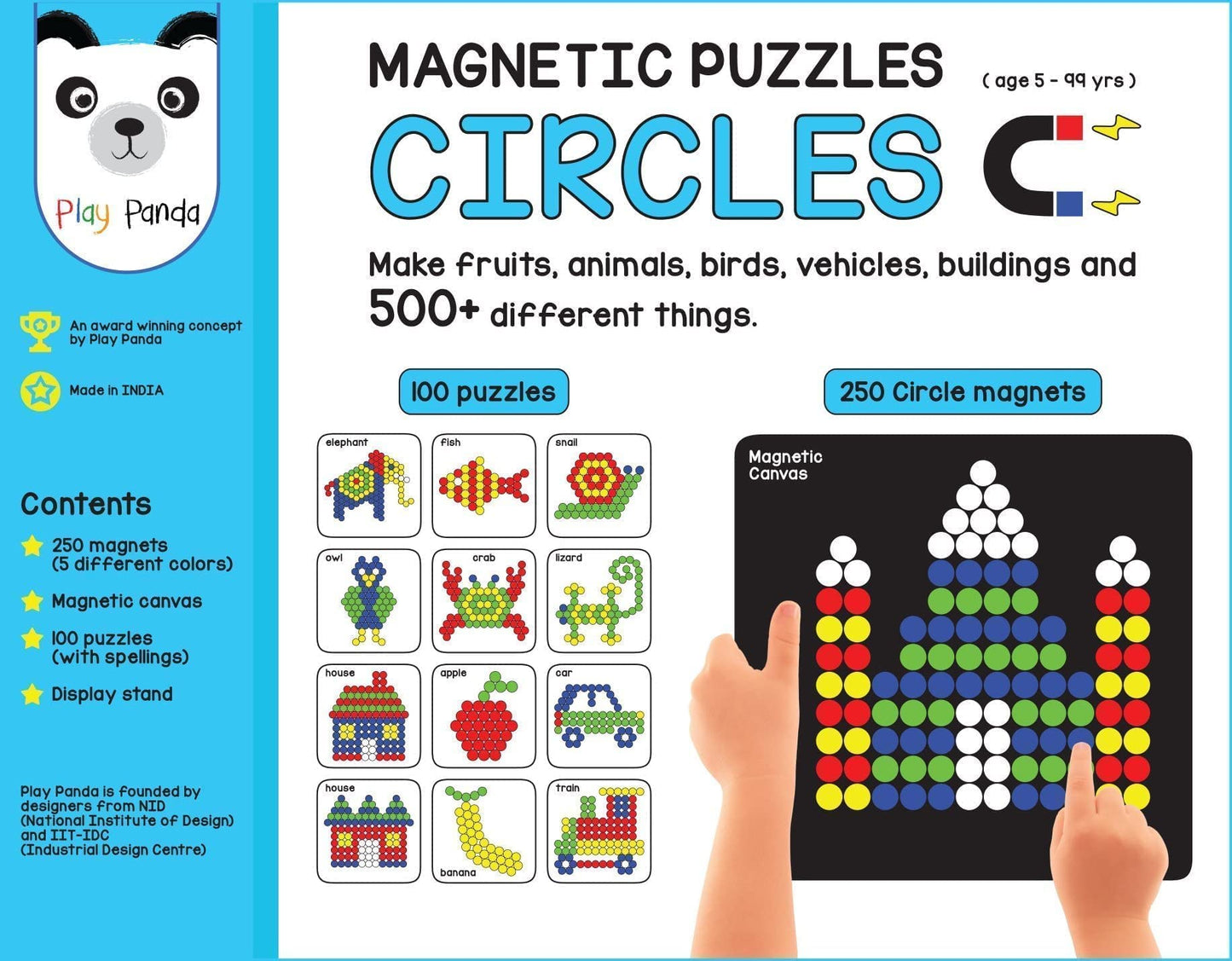 Play Panda Magnetic Puzzles : Circles With 250 Colorful Magnets, Magnetic Board, 100 Puzzles And Display Stand