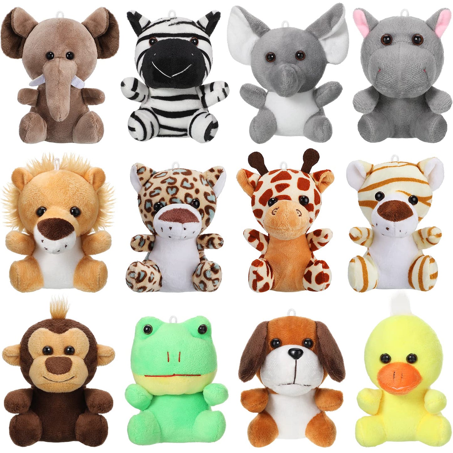 Skylety 12 Pieces Mini Stuffed Animals 4.8 Inch Cute Safari Plush Toys Elephant Lion Giraffe Tiger Puppy Zebra Duck For Jungle Animal Themed Parties Teacher Student Award Prizes
