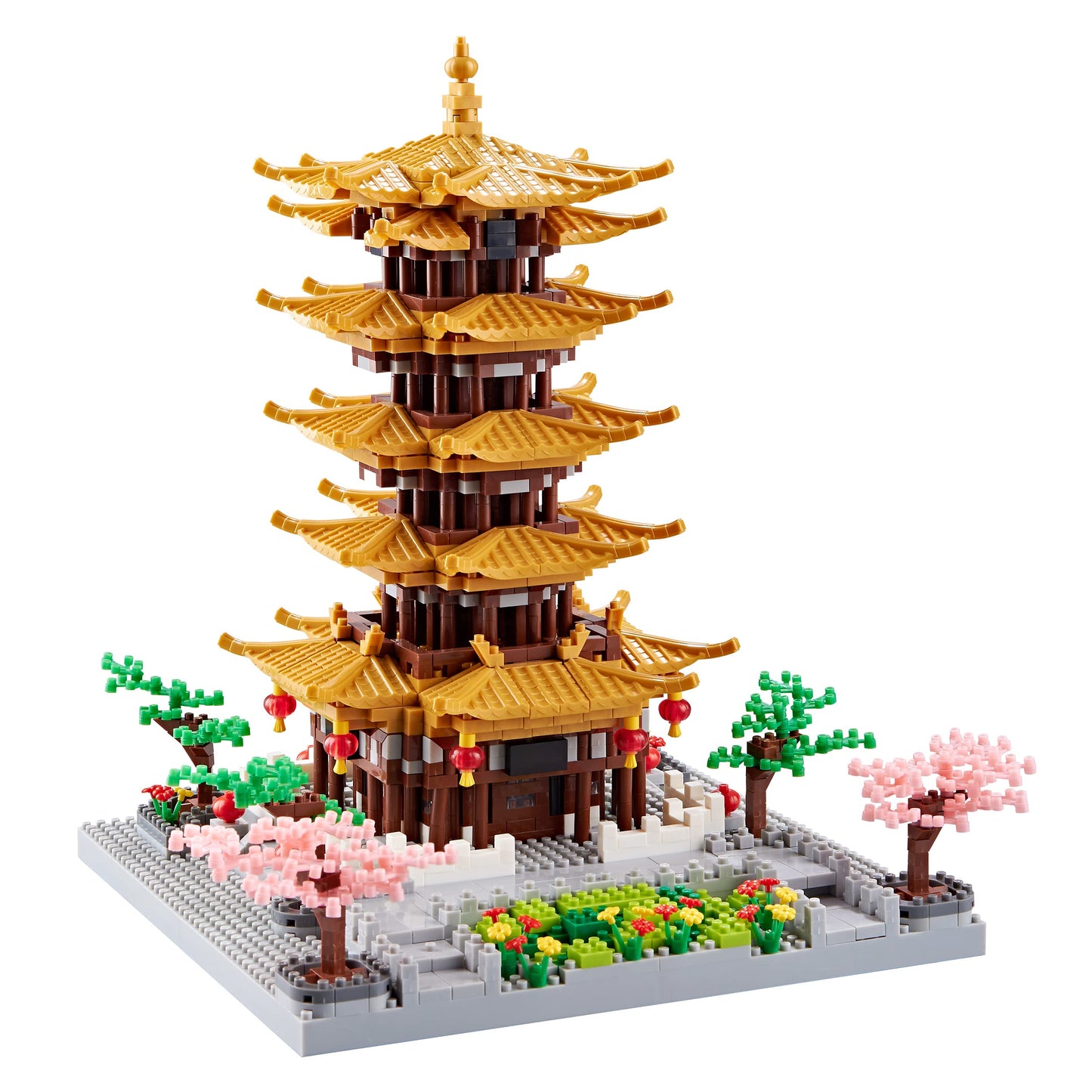 Jxrlmb Chinese Ancient Famous Architecture Micro Building Blocks Set For Adults Yellow Crane Tower With Sakura Tree Cherry Plants, Toys For Kids Age Of 14+ 2200 Pcs