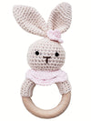 Natural Crochet Teether Toy Rattle For Baby Forest Friends Handmade Amigurumi Crochet Bunny Deer Fox On Natural Wooden Teething