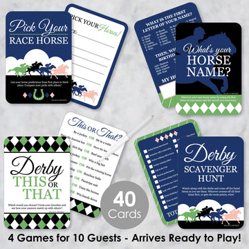 Big Dot Of Happiness Kentucky Horse Derby - 4 Horse Race Party Games - 10 Cards Each - Gamerific Bundle