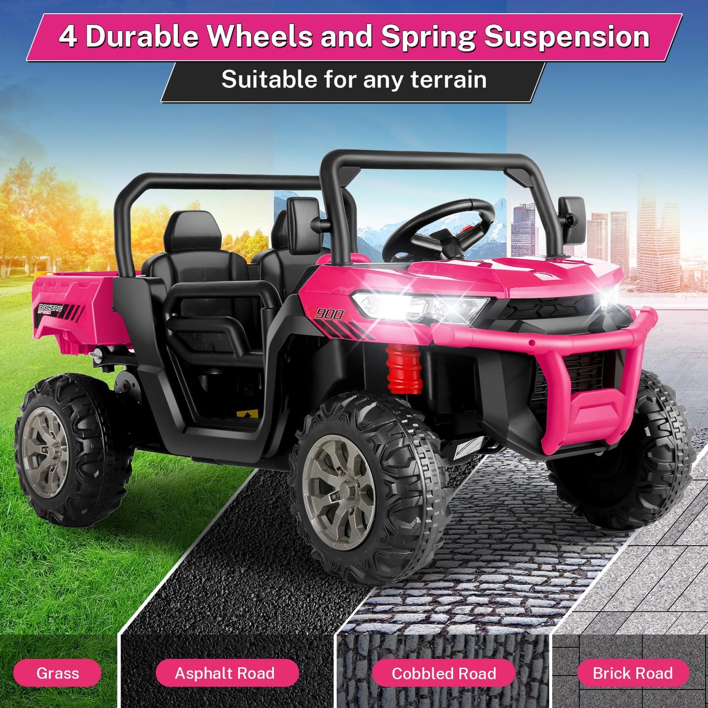 Hikole 24V Ride On Dump Truck For Kids With Remote Control, 2 Seater Ride On Utv With Dump Bed, Shovel, Led Light, Music, 3 Spee