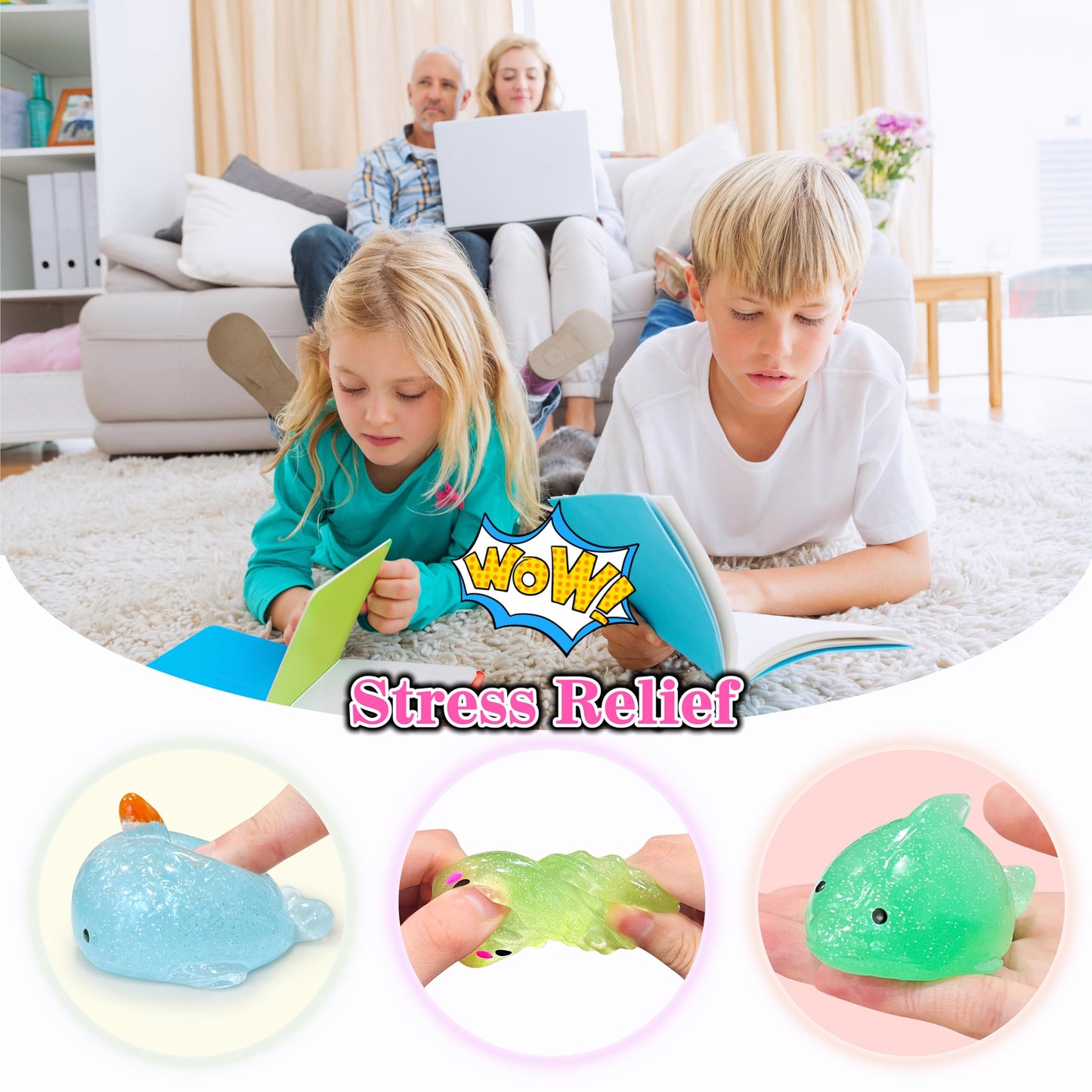 4 Pcs Jumbo Glitter Mochi Squishy Toys For Kids Party Favors, Kawaii Squishies, Sea Animals Sensory Toys For Classroom Prizes, E