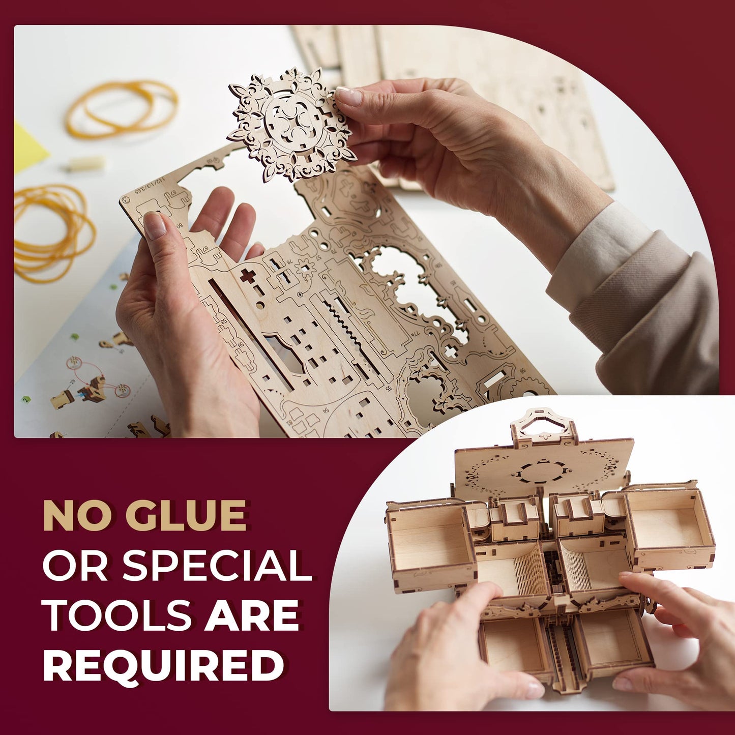 UGEARS 3D Wooden Puzzles Box - 3D Puzzle Antique Wooden Box Wooden Model Kits for mature-themeds - Laser-Cut Mechanical Model Construction Kit