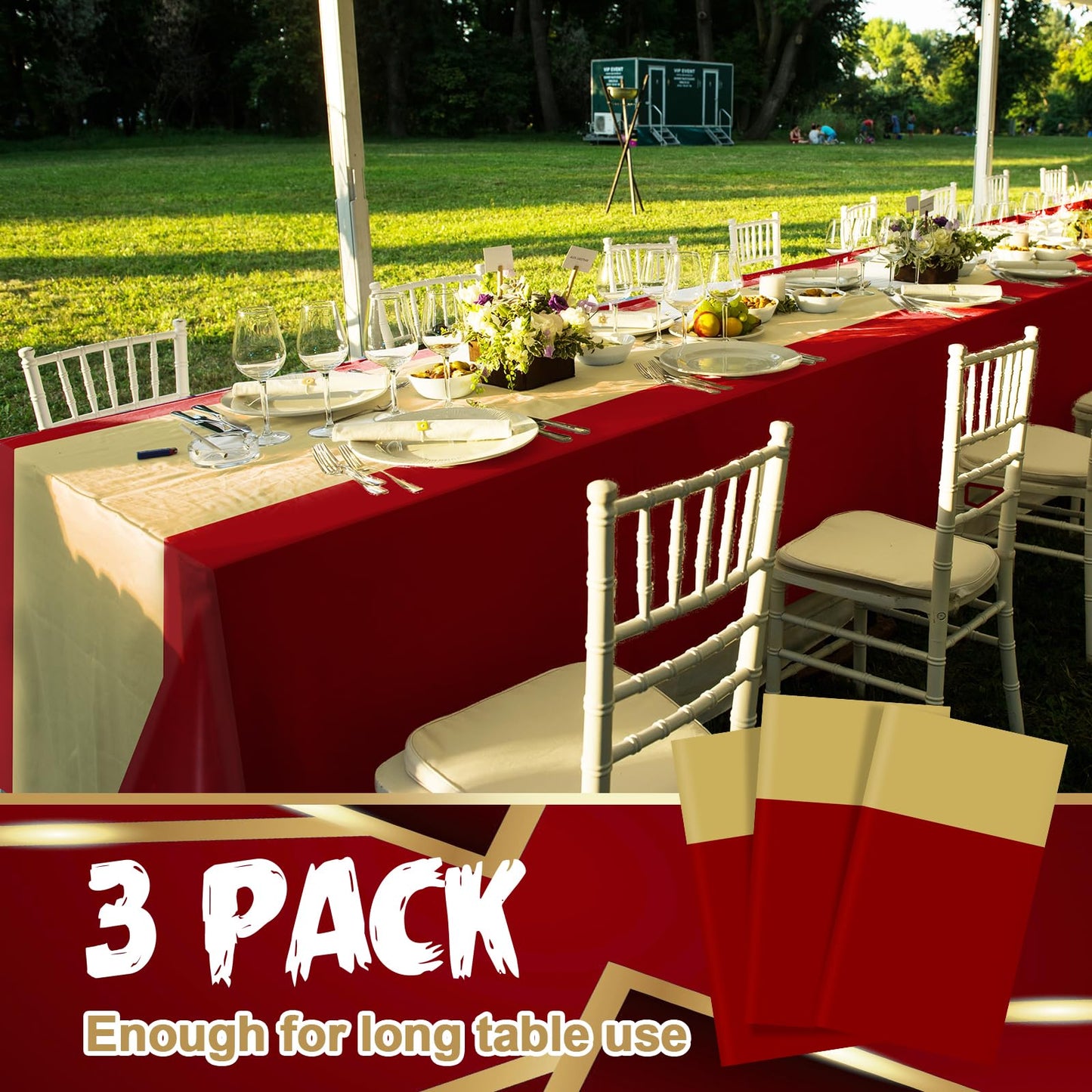 VitalCozy 3 Pack Disposable Plastic Tablecloth Plastic Table Runner Rectangle Table Covers for Graduation Wedding Birthday Party