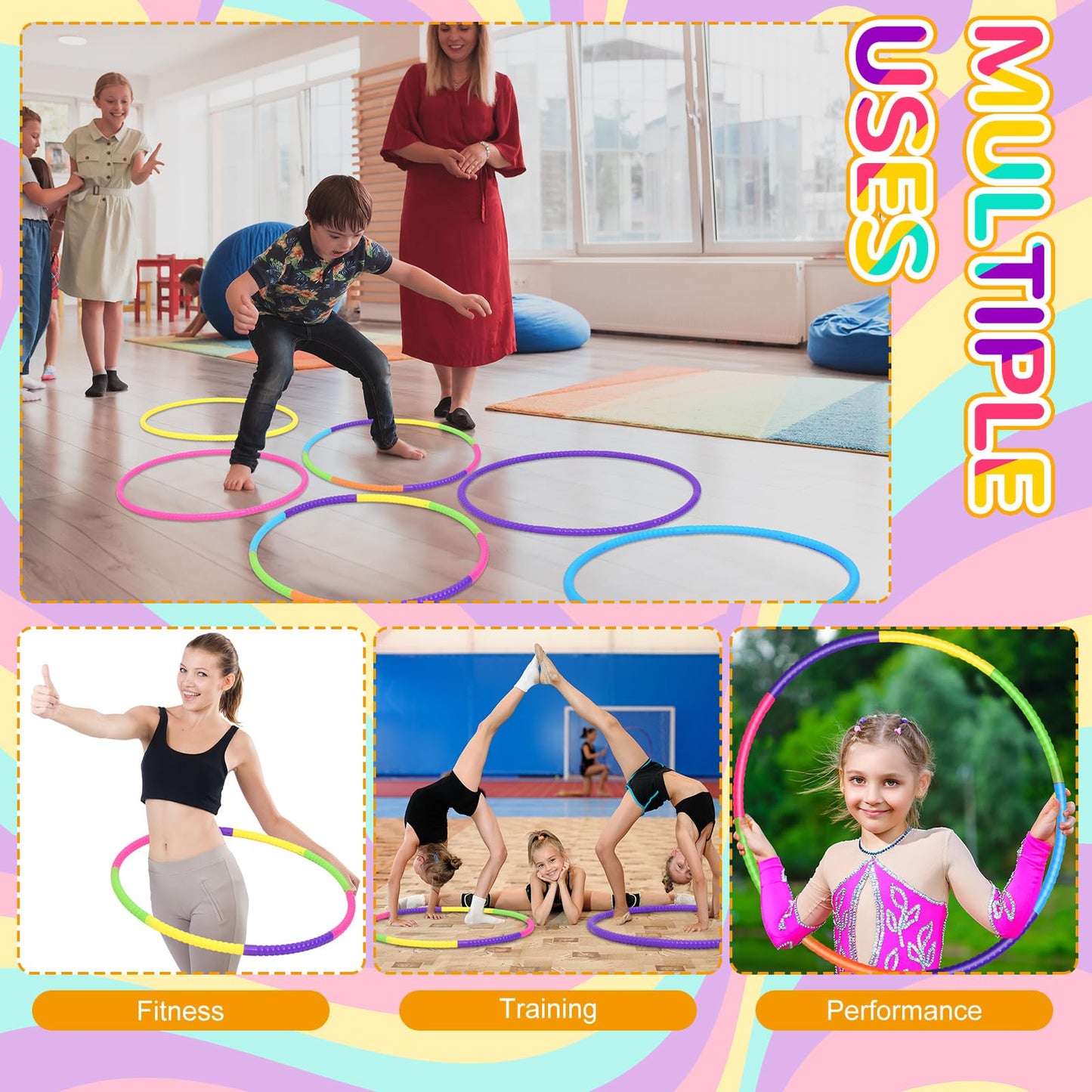 Sratte 6 Pcs Exercise Hoop Detachable Adjustable Plastic Hoops Snap Together Toy Hoop Color Playground Toys For Girls And Boys Sports, Exercise, Playing, Party Games, Christmas Wreath, Dog Training