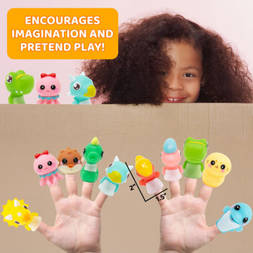 Kiddie Play Finger Puppets For Kids, 10 Pc Cartoon Animals Puppets Rubber Set For Story Time And Bath Toys