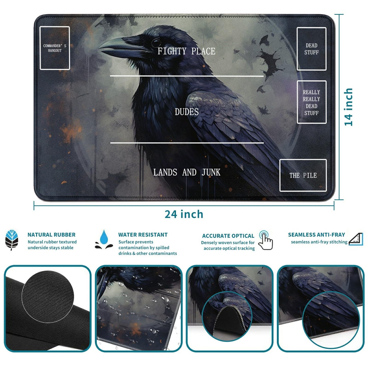 Rwutytiul Black Eagle Card Playmat 24 X 14 Inch With Tube Bag, Card Gameplay Board With Zones Commander Deck Mtg Rpg Ccg Tcg Car