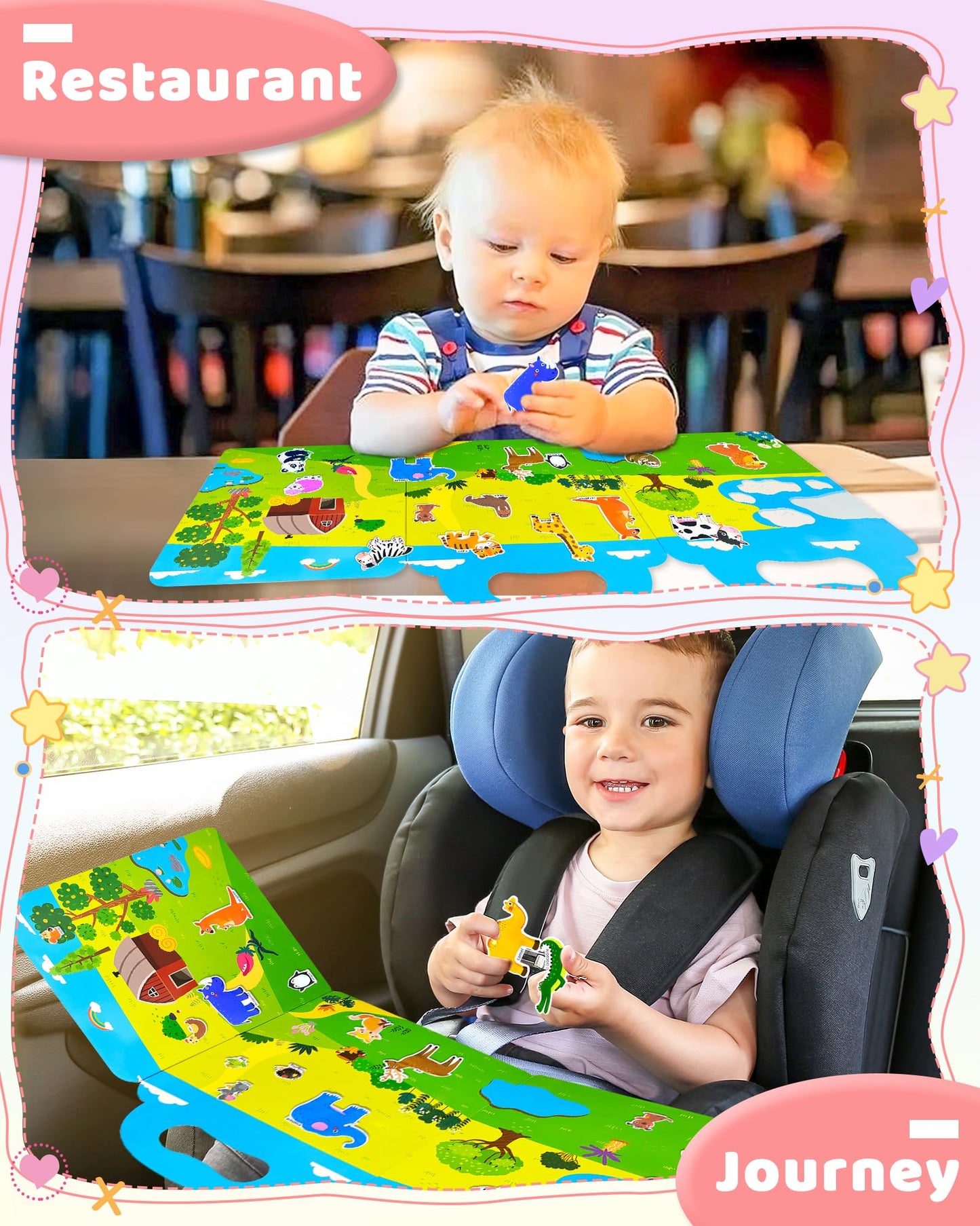 Benresive Reusable Sticker Books For Kids 2-4, Sticker Books For Toddlers 1-3, Toddler Sticker Book Age 2-4, Toddler Travel Toys Activities Crafts Gifts - Animals Sticker Book