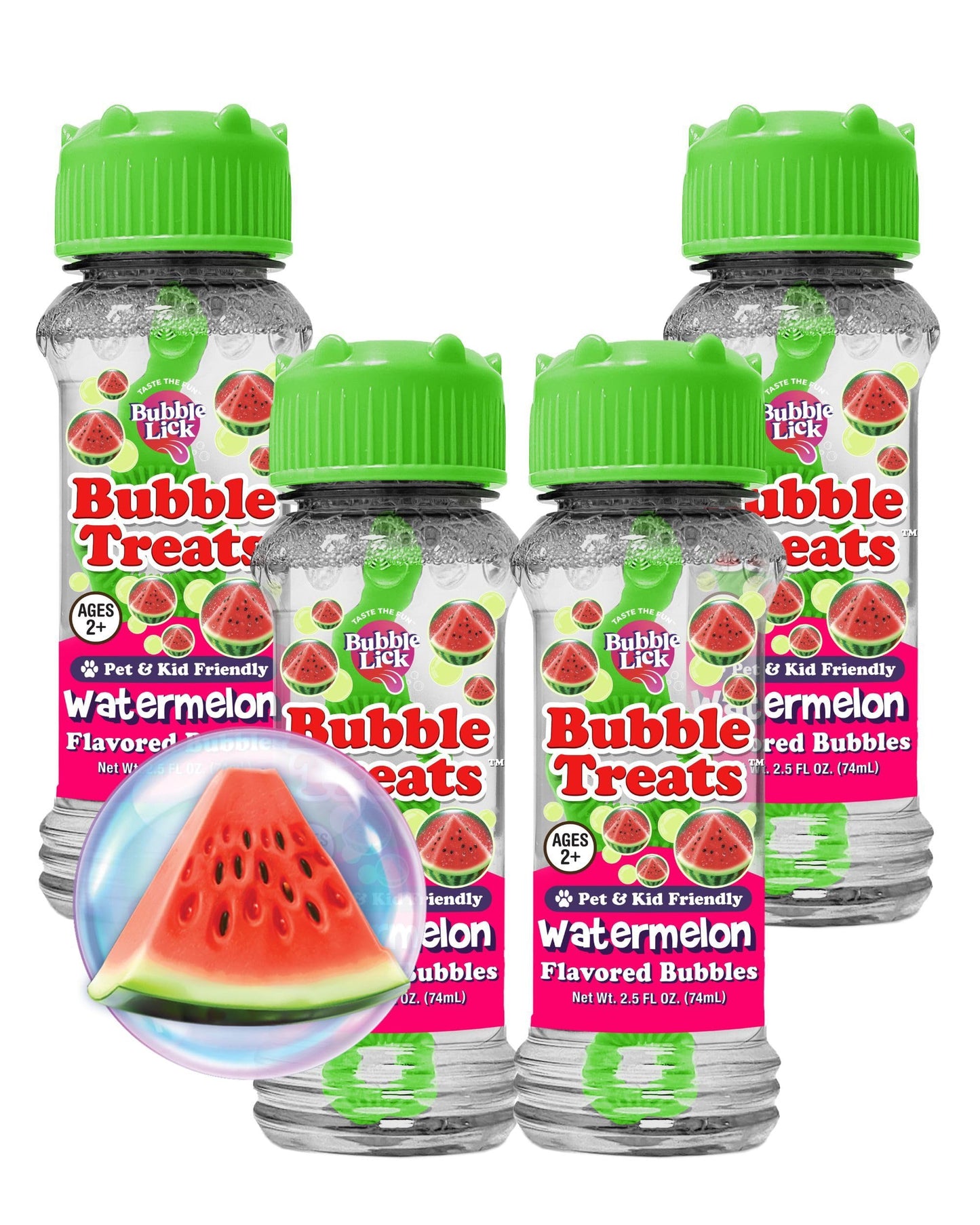 Bubble Treats Watermelon (2.5 Fl Oz, Pack Of 4), Edible Bubbles For Kids And Dogs - Premium Natural Flavored Bubble Solution, An