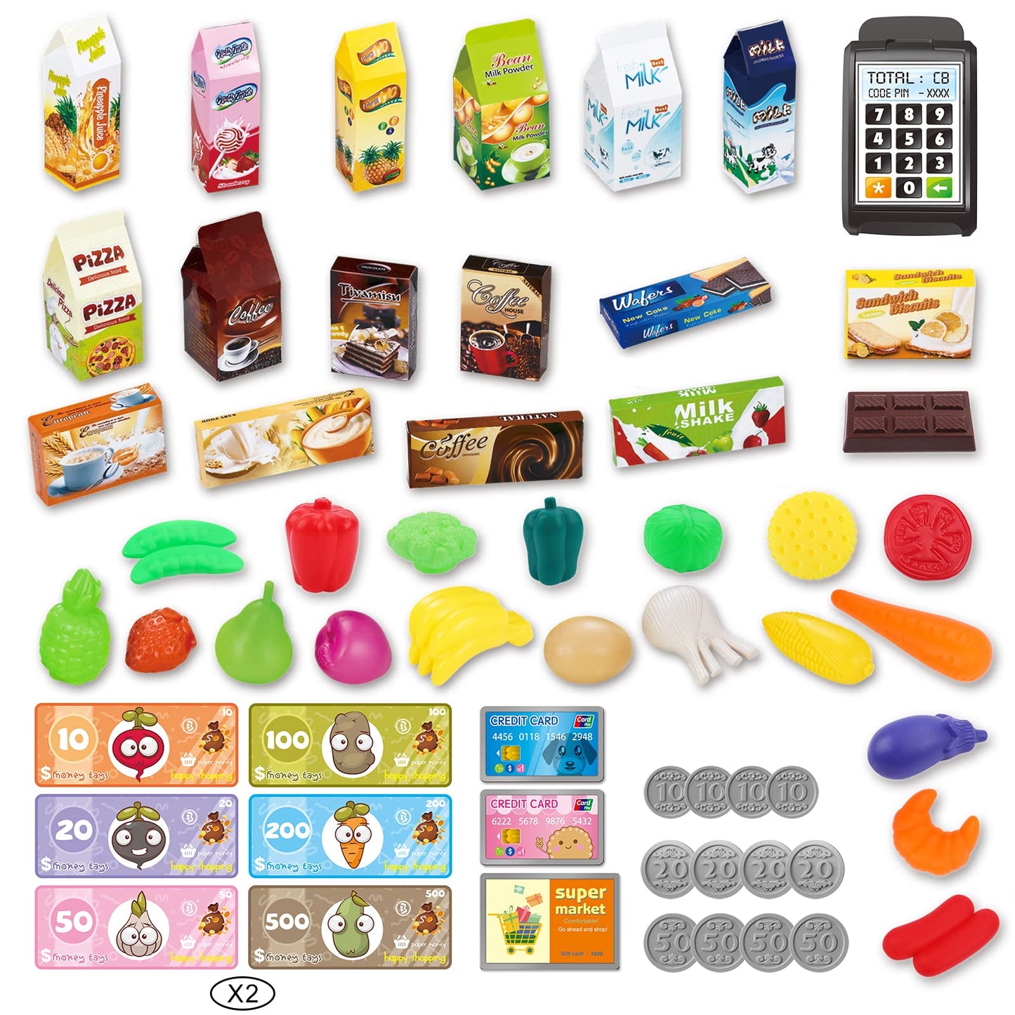 Deao Kids Shopping Cart Trolley For Groceries Toddlers 65 Food Fruit Vegetables Pretend Play Food Role Play Educational Toy Play