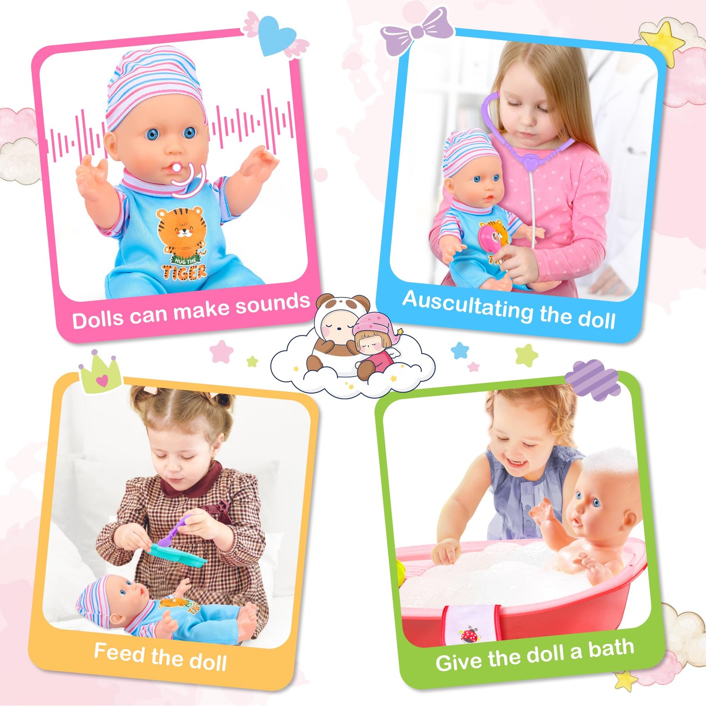 Proou Baby Doll Care Toys, 30Pcs Baby Doll Bath Set & Doctor Kit, Pretend Play Baby Doll Set, Incl Bathtub, Bathrobe, Ecg, Thermometer, Toddlers Toys Gifts For Age 3 4 5 6 Year Old Girls