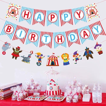 Zwiebeco Birthday Party Decoration Supplies Happy Birthday Banner Hanging Colorful Paper Amusement Park Circus Theme Bunting Ban