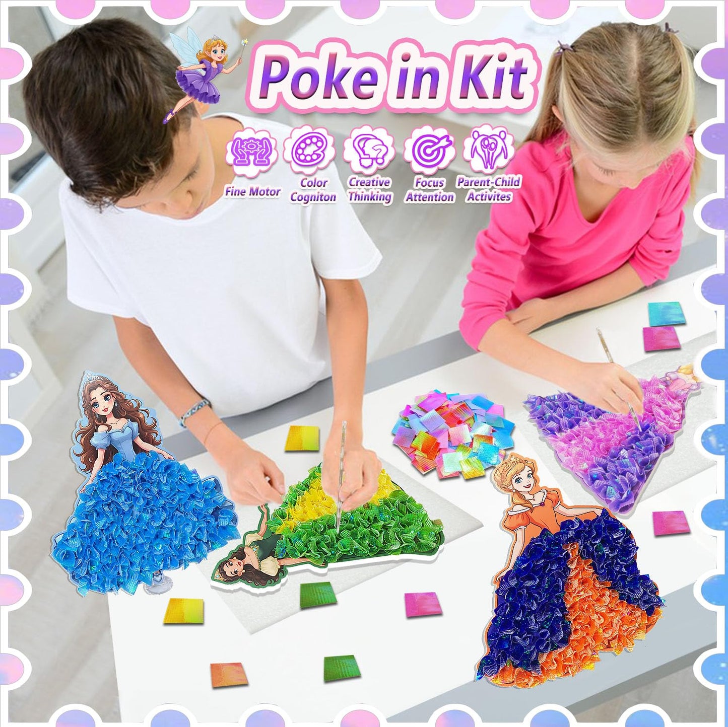 JRD&BS WINL Poke in Fun Art Kit for Kids Toys Age 3-12 Year Old 3D Creative Princesses for Girls Birthday Gifts for 3 4 5 6 7 8