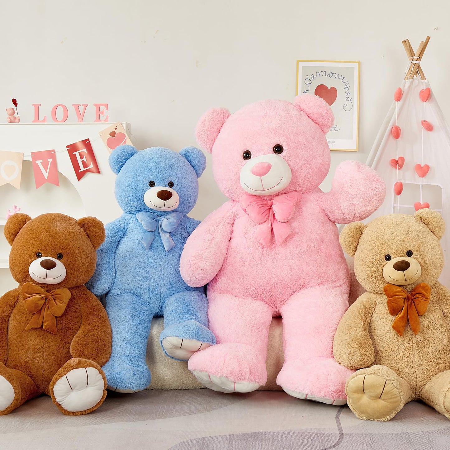 Morismos Big Teddy Bear 4 Ft Stuffed Animal For Mom, 47In Cuddly Stuffed Pink Bear, Baby Shower Decor,Life Size Giant Teddy For