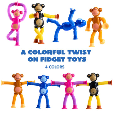 JOYIN 4 Pcs Pop Tubes Suction Cup Monkey Toys, Autism Sensory Gifts Fidget Toys for Kids Toddler Boys Girls Year Ages 3 4 5 6 7