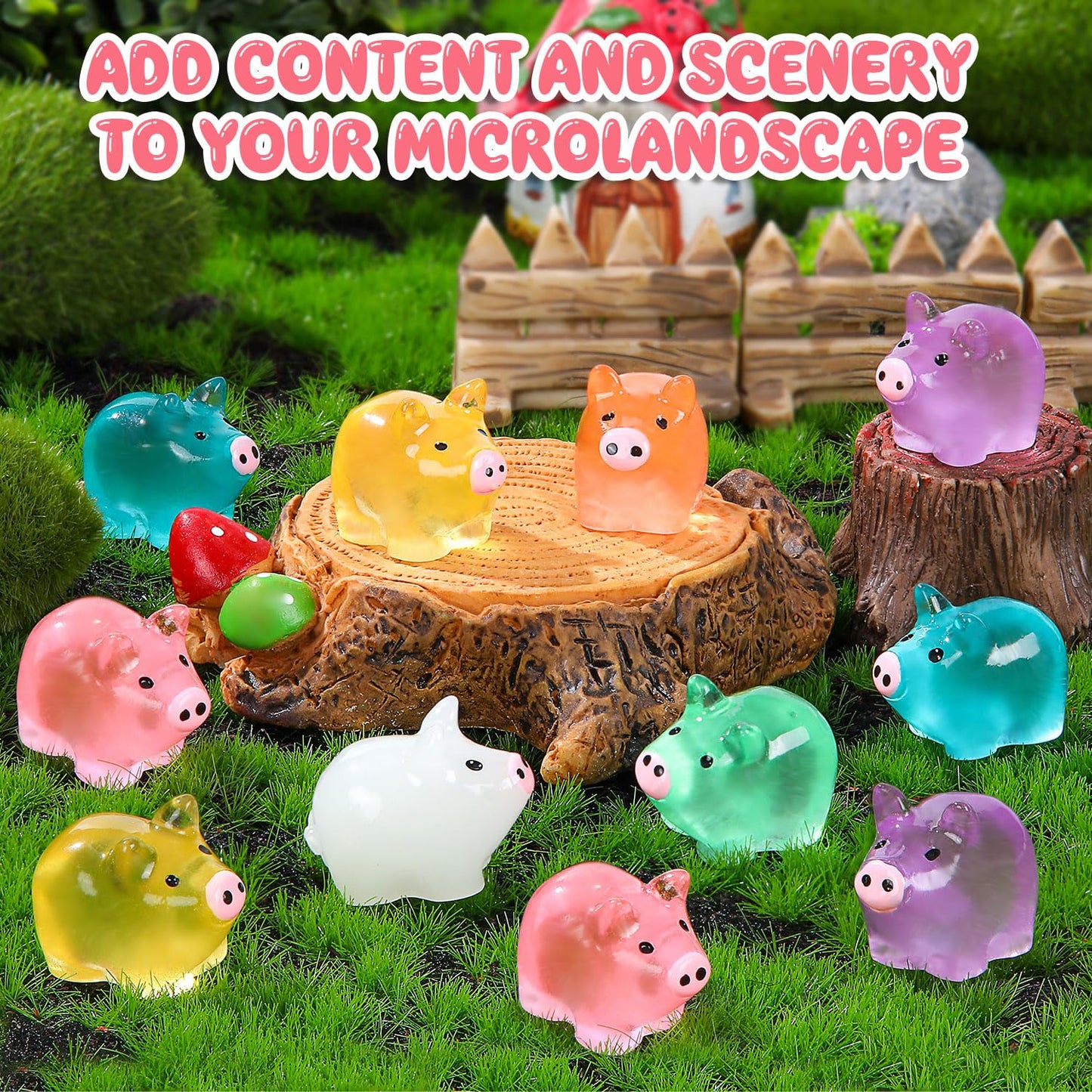 SYWHXY 112PCS Luminous Mini Resin Pigs Cute Mini Pigs Figures Glow in The Dark, Tiny Pigs Miniature Charms Ornament for Garden L