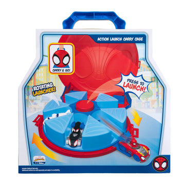Marvel Spidey and His Amazing Friends Action Launch Carry Case - 12-Inch Carry Case with Rotating Launcher and Two limited availability Amazing Metals Vehicles