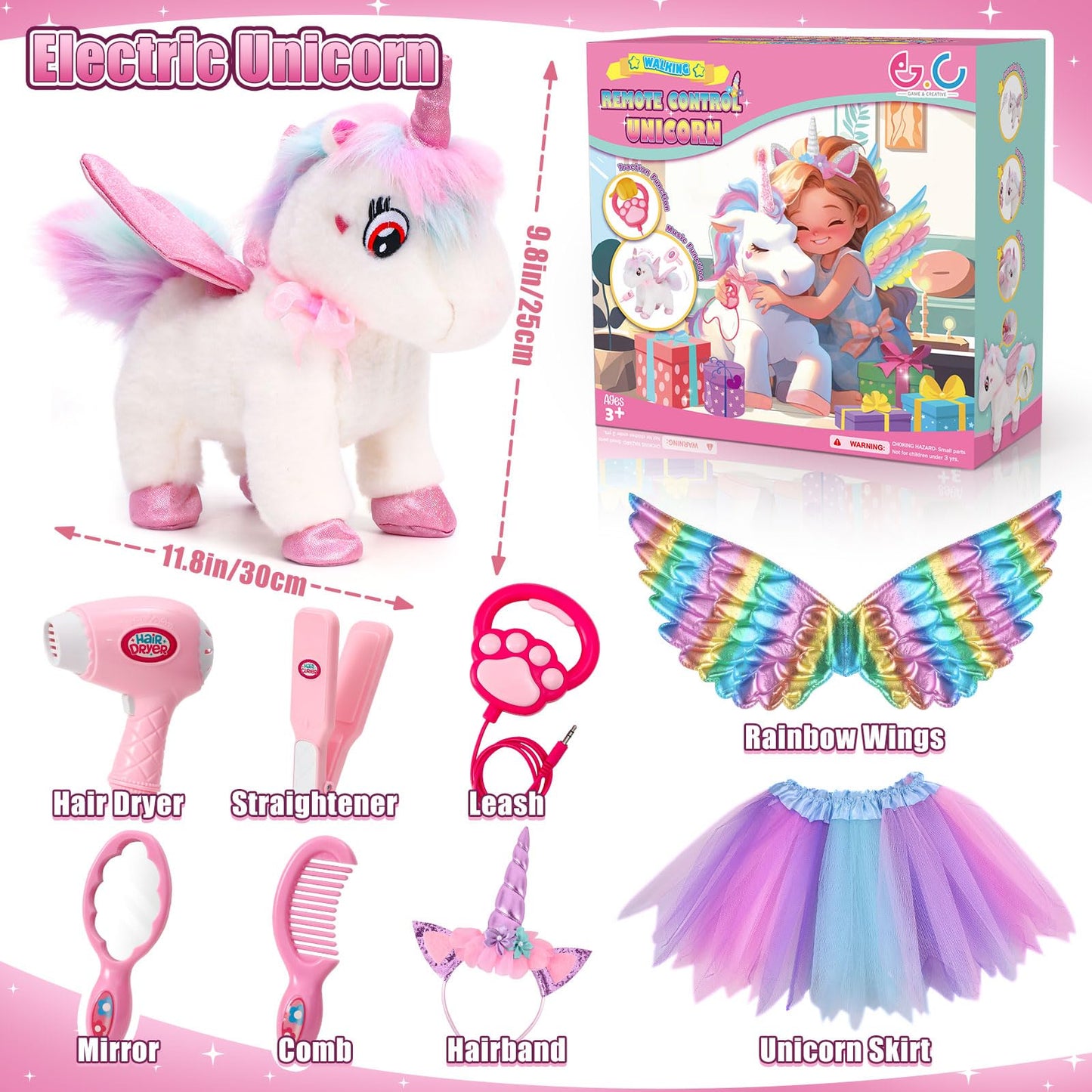 G.C Unicorns Gifts For Girls Toys 3 4 5 6 Year Old, Walking Talking Electronic Interactive Remote Control Plush Unicorn & Costume, Pretend Play Pet Care Toy Birthday Gift For Toddler Kid Girl Age 3+