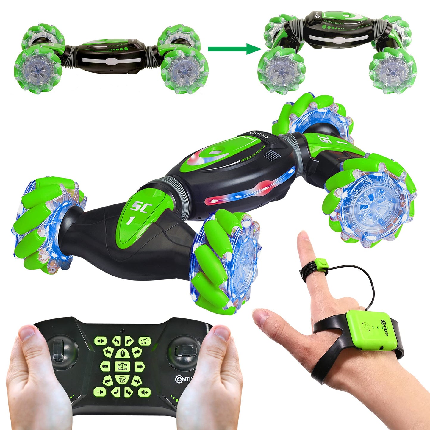 Contixo SC1 All Terrain Speed Crawler RC Stunt Car, 4WD 2.4GHz Remote Control Car Gesture Sensor Toy Cars, Double Sided Rotating