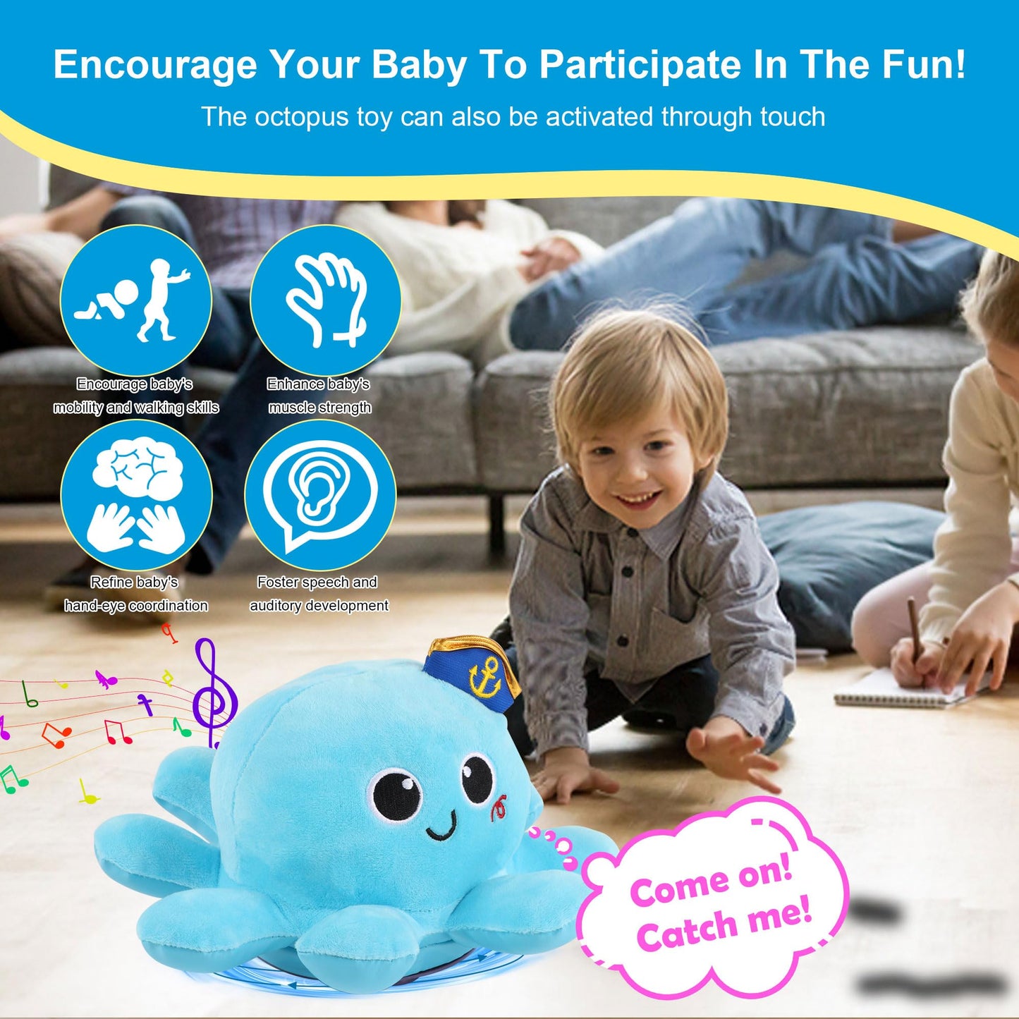 Baby Octopus Crawling Toy - Octopus Toy With Light, Music, Voice Control, And Clap Hands Awake For 2+ Year Old Boys And Girls Cr