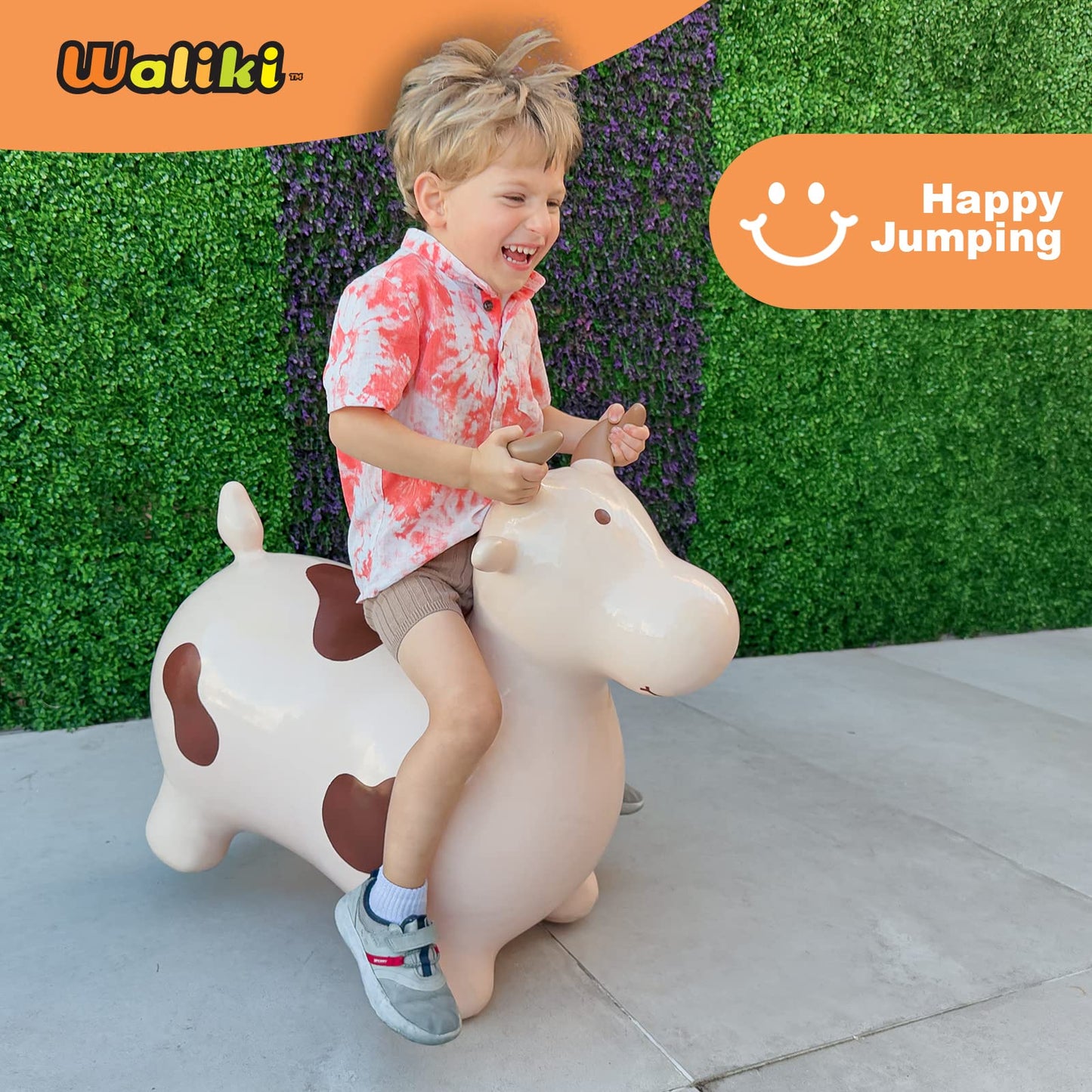 WALIKI Huge Bouncy Horse Hopper - X-Large Beige PVC Toy for Kids & Adults - Model BBB-COW-BEI