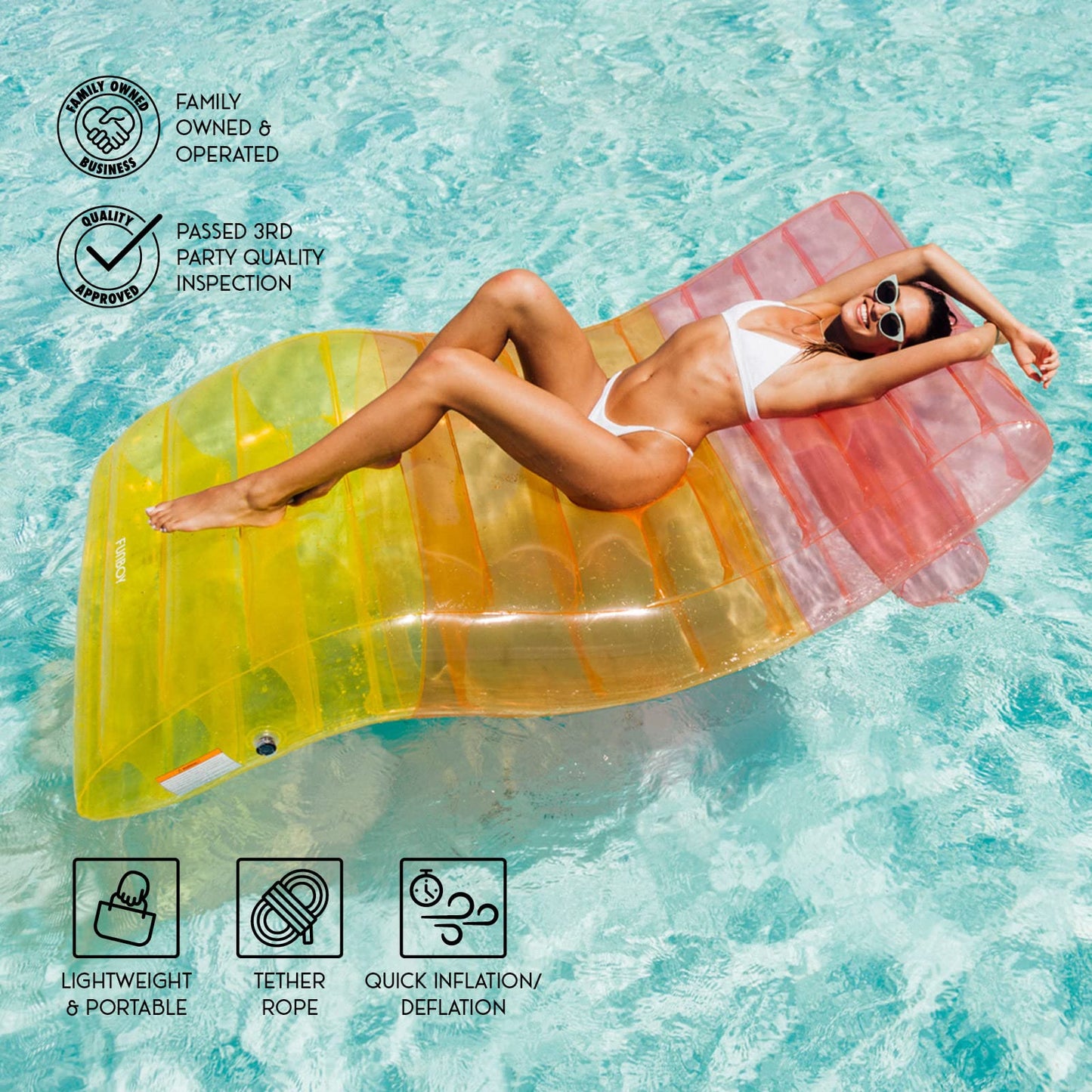 Funboy Giant Inflatable Luxury Clear Rainbow Chaise Lounger, Chair Pool Float For Adults, Perfect For A Summer Pool Party