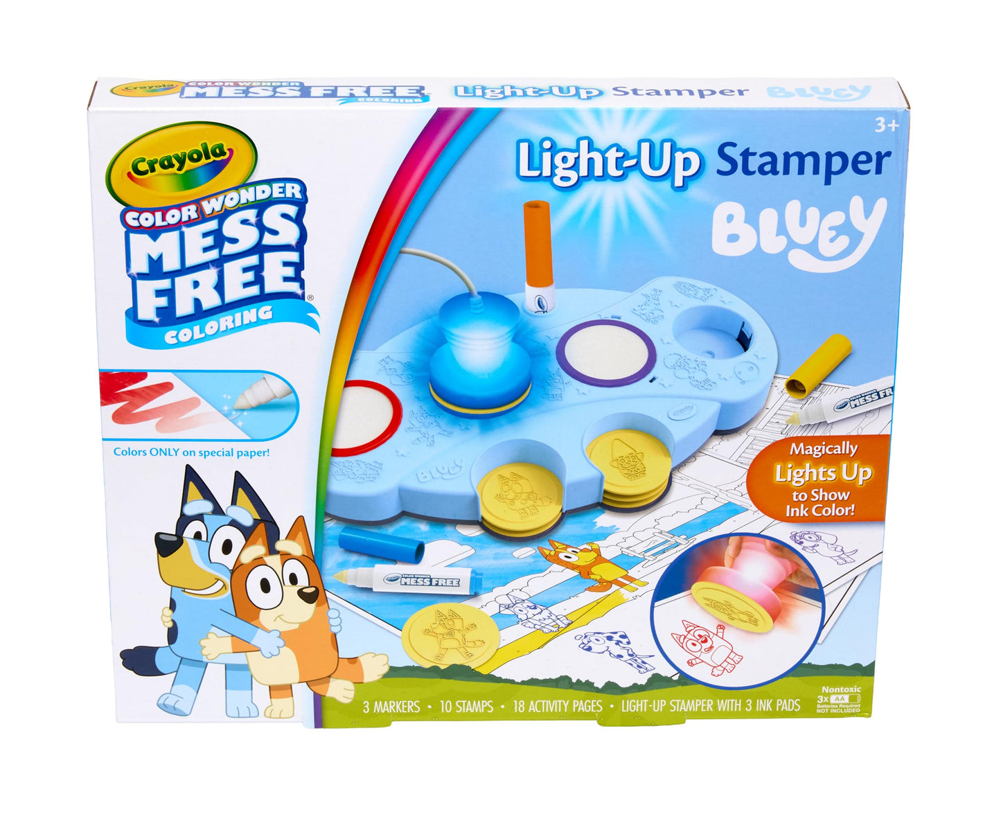 Crayola Magic Light Up Bluey Stamper Art Set, Toddler Mess Free Coloring & Stamping Kit, Holiday for Kids, Bluey Toys, Ages 3, 4