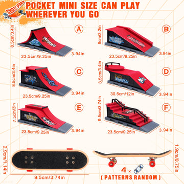 Finger Skateboards MOMSIV Mini Finger Toy Skateboard Park Ramp Kit Fingerboard Half Pipe Ultimate Parks Training Props Accessories for Kids mature-themed 6 in 1