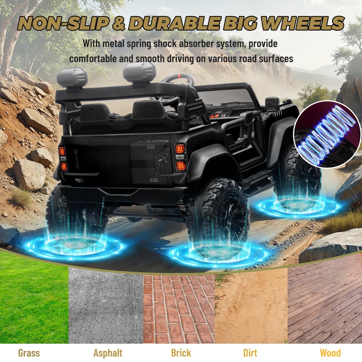 Enyopro 24V Licensed Ford Bronco Raptor Electric Car For Kids, 2 Seater Battery Operated Ride On Truck Toys With Remote Control,