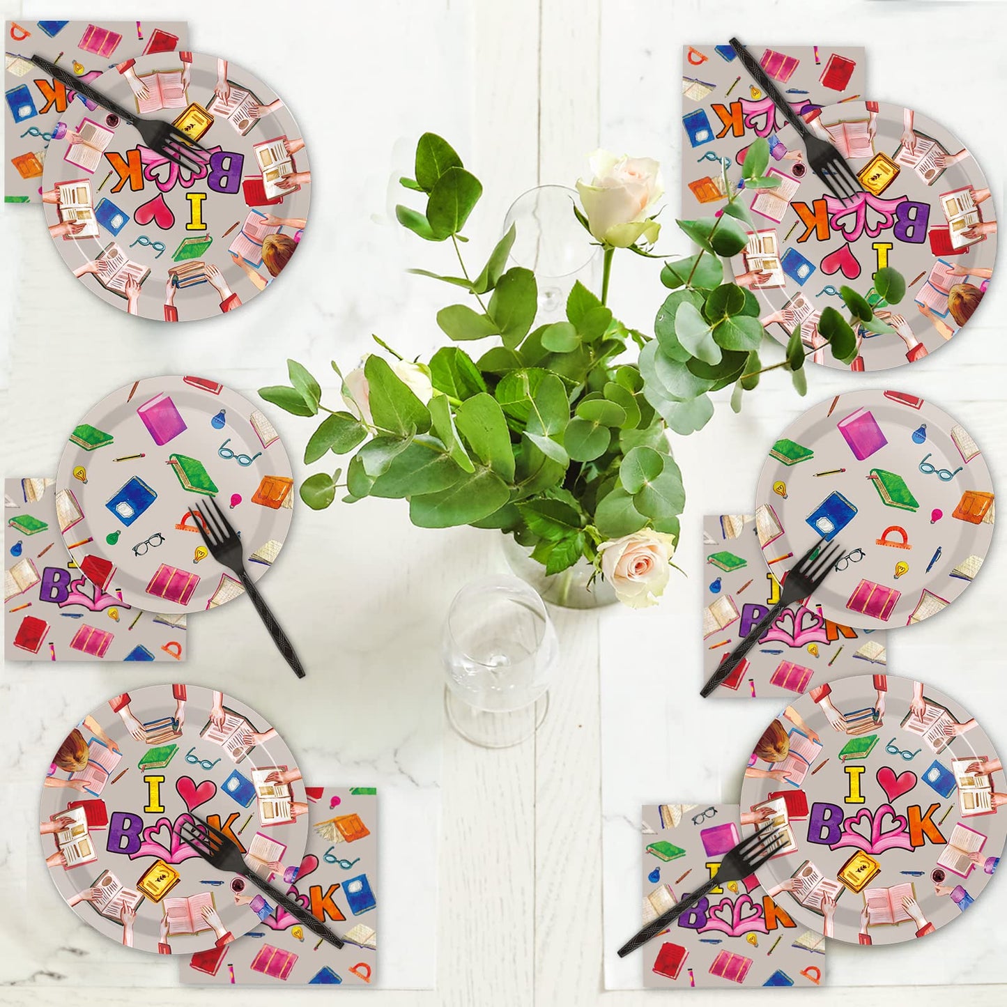 Wiooffen 96 Pcs Books Book Club Birthday Party Supplies Book Themed Paper Plates And Napkins Party Decorations For Library Readi