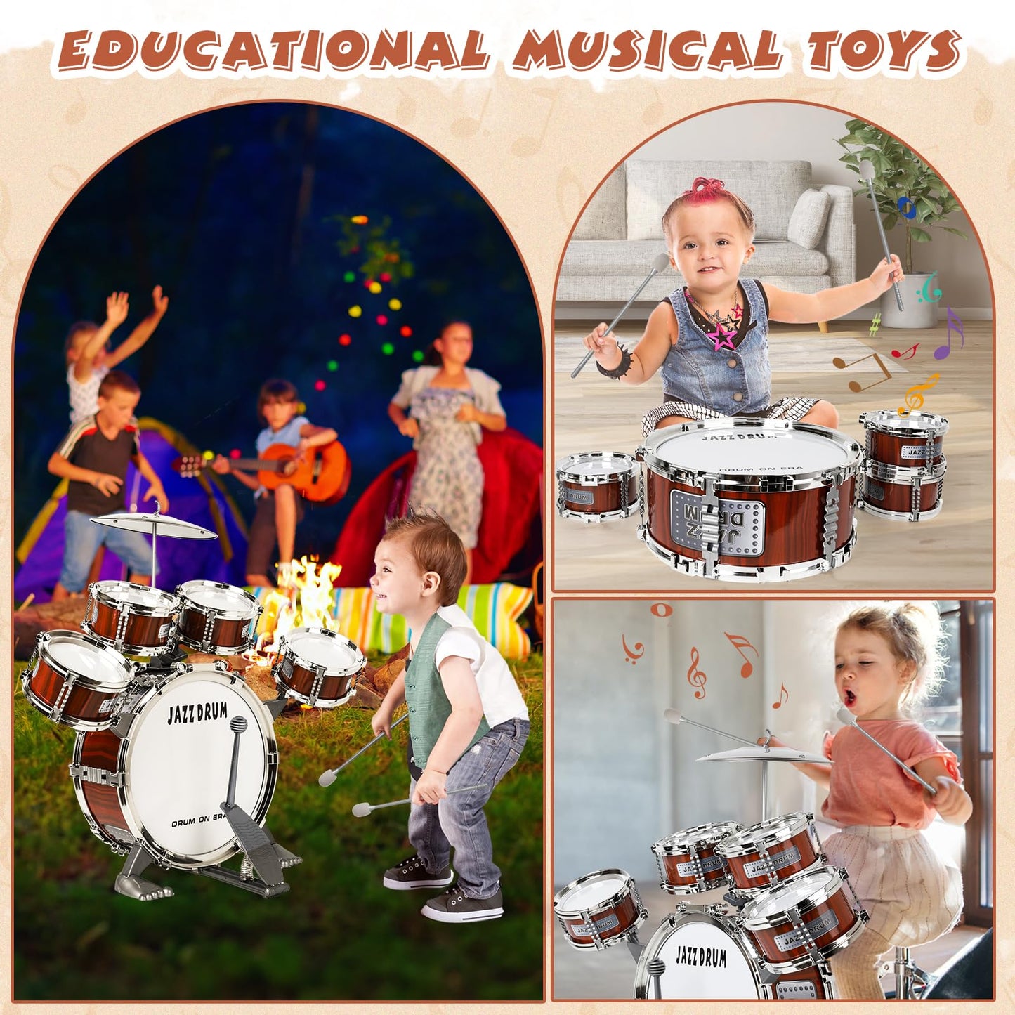 Toy Drum Set For Kids Toddler Jazz Drum Kit With 5 Drums Percussion Musical Instruments Toys For 3 4 5 Year Old Boys Girls Gifts Ages 3-5