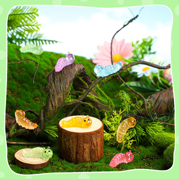 Suzile 60 Pcs Mini Resin Animals Caterpillars Miniature Figures Luminous Mini Resin Charms Miniature Garden Accessories Micro La