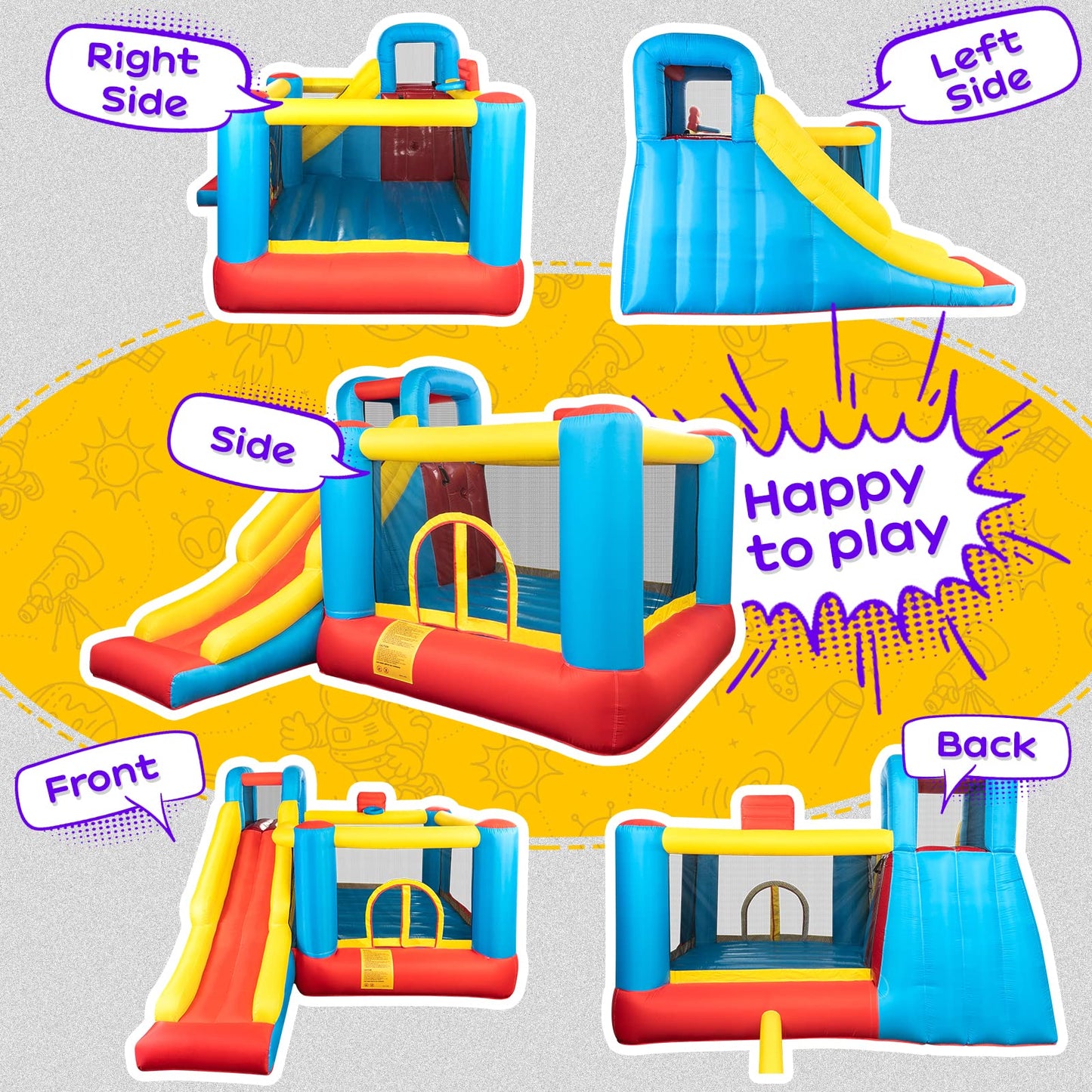 Joymor Bounce House Inflatable Bouncing Castle Play Center W/Air Blower, Jump'N Slide Bouncer, Suitable For Toddler Baby & Little Kids