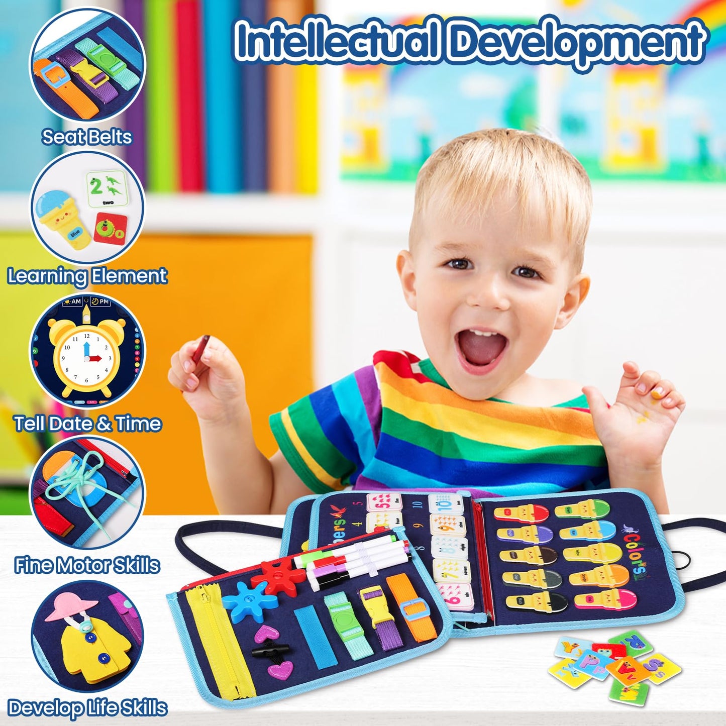 Mindpal Busy Board, Montessori Toy For Over 3 Year Old, Toddlers Educational Activity Developing Sensory Board For Fine Basic Dr