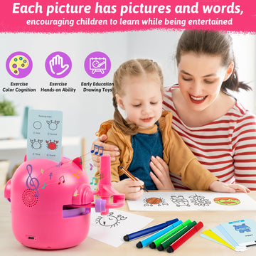 Treefia Drawing Robot For Kids, Interactive Educational Drawing Robot, Magic Painting Robot Toy With 100 Word Cards & 16 Color P