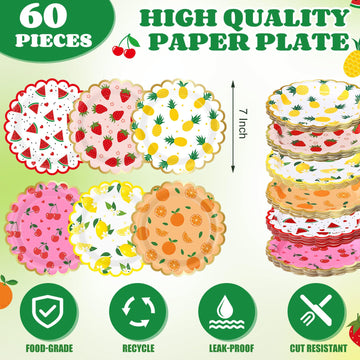 Funnymoom 60 Pcs 7 Inch Fruit Paper Plates Tutti Fruit Birthday Party Supplies Summer Disposable Dinner Dessert Plates for Weddi