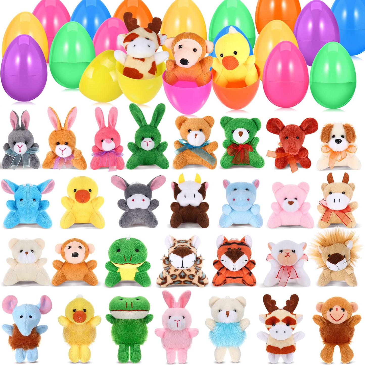 Civaner 30 Pcs Prefilled Easter Eggs Of Mini Stuffed Animal Plush Toys For Easter Egg Hunt, Theme Party, Goodie Bag Fillers, Car