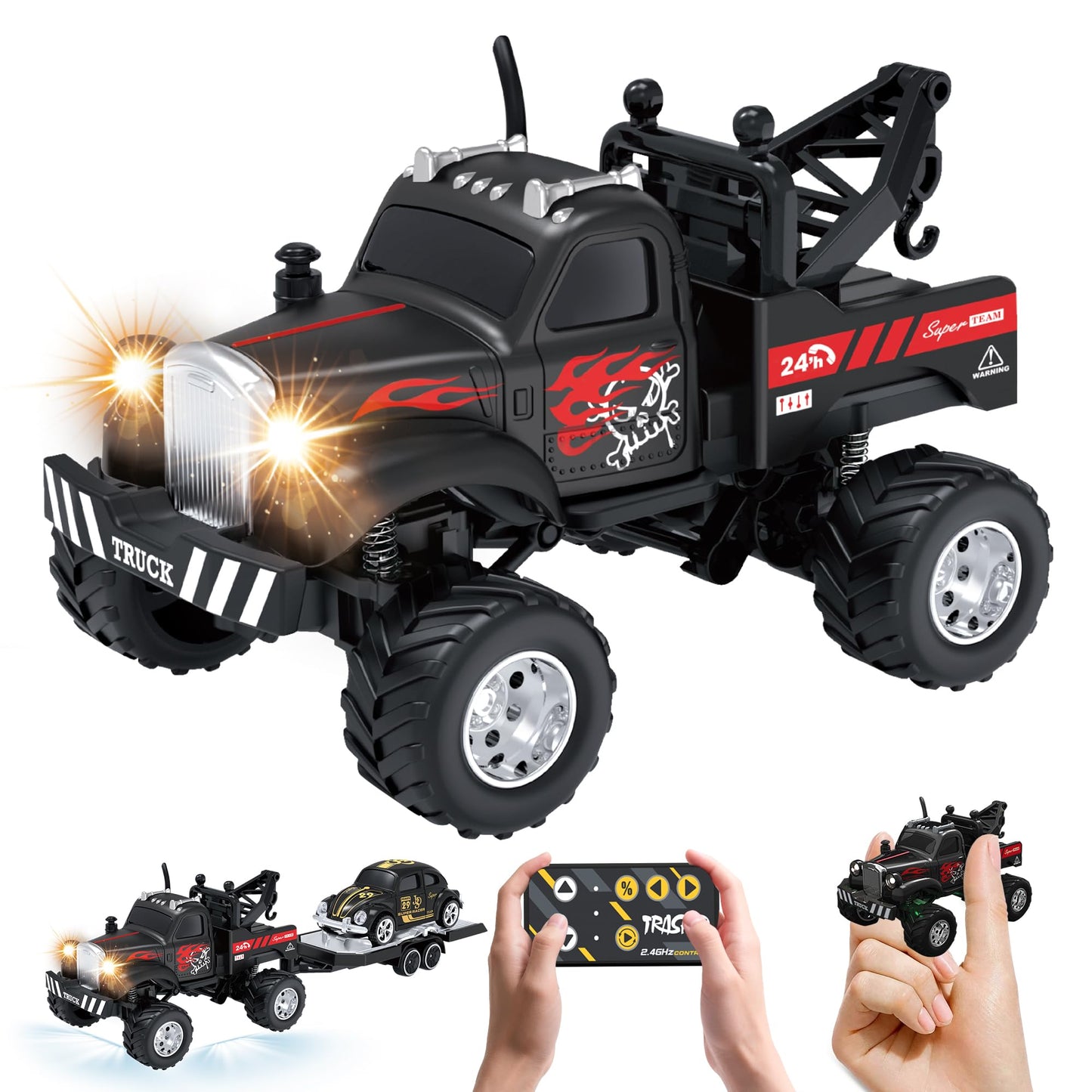 Moontoy 1:64 Scale Mini Alloy Truck Rc Car With Led Lights, 2.4Ghz Remote And App Control Toy Car, 3-Speed Adjustment Pocket Toy
