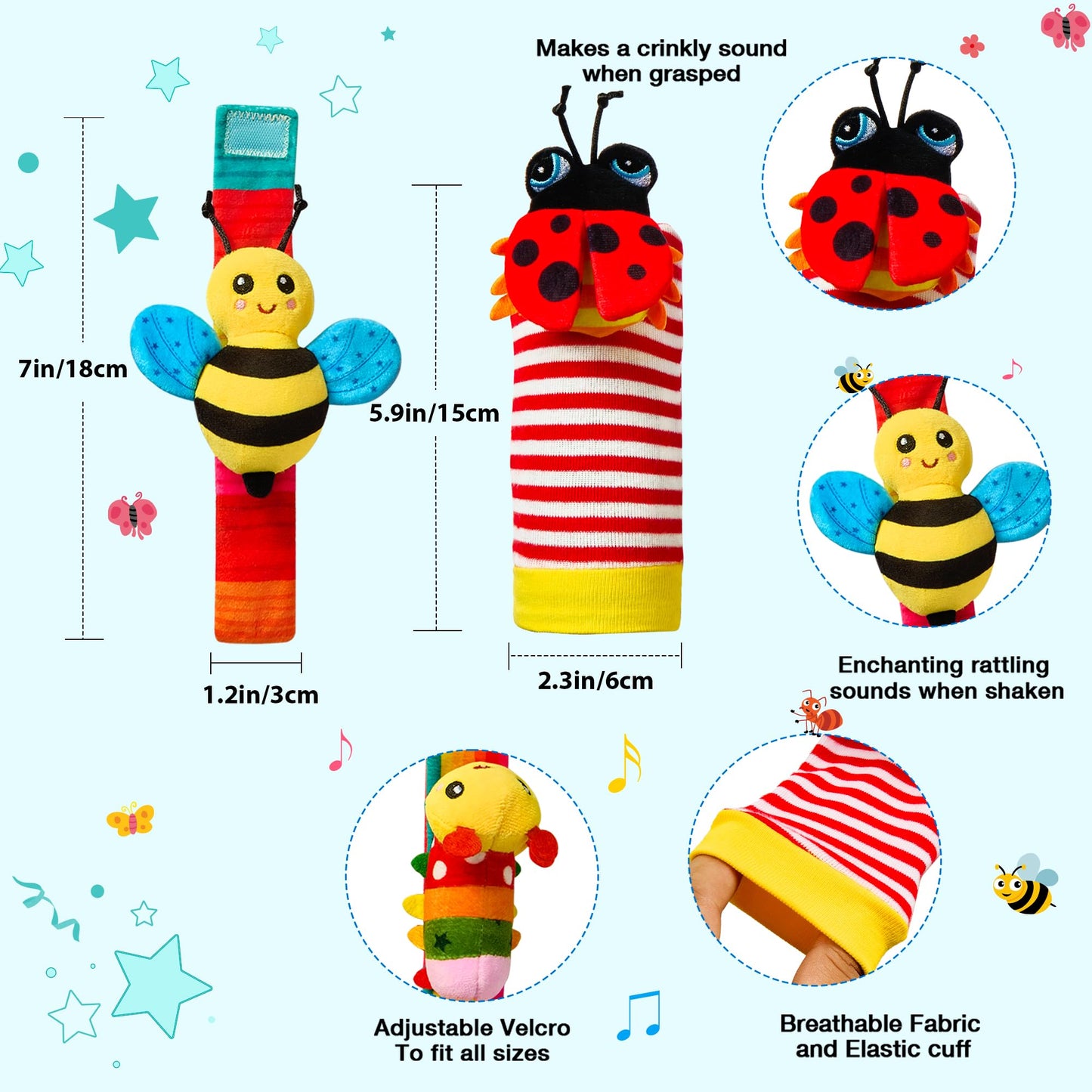 Baby Toys 0-6 Months: Baby Socks Baby Rattles 0-6 Months Baby Gifts For Boys Girl Infant Toys Baby Wrist Rattles Socks Baby Shower Gifts - Newborn Toys Hand & Feet For 0-3 0-12 Months (Multicolored)