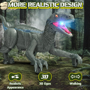 J Rootage Remote Control Dinosaur, Realistic Dinosaur Toys For Kids 3-5, 2.4Ghz, Walking,Rechargeable, 3D Eyes, 3 Sound Effects,