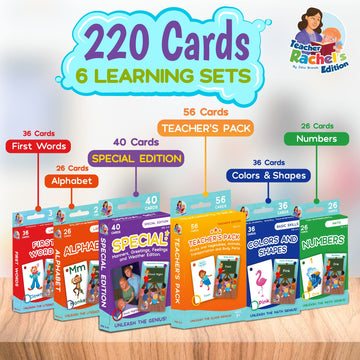 Teacher Rachel'S Educational Flash Cards For Toddlers - Set Of 5 184 Cards Pre K-K Mega Flashcards Set With First Words, Alphabe
