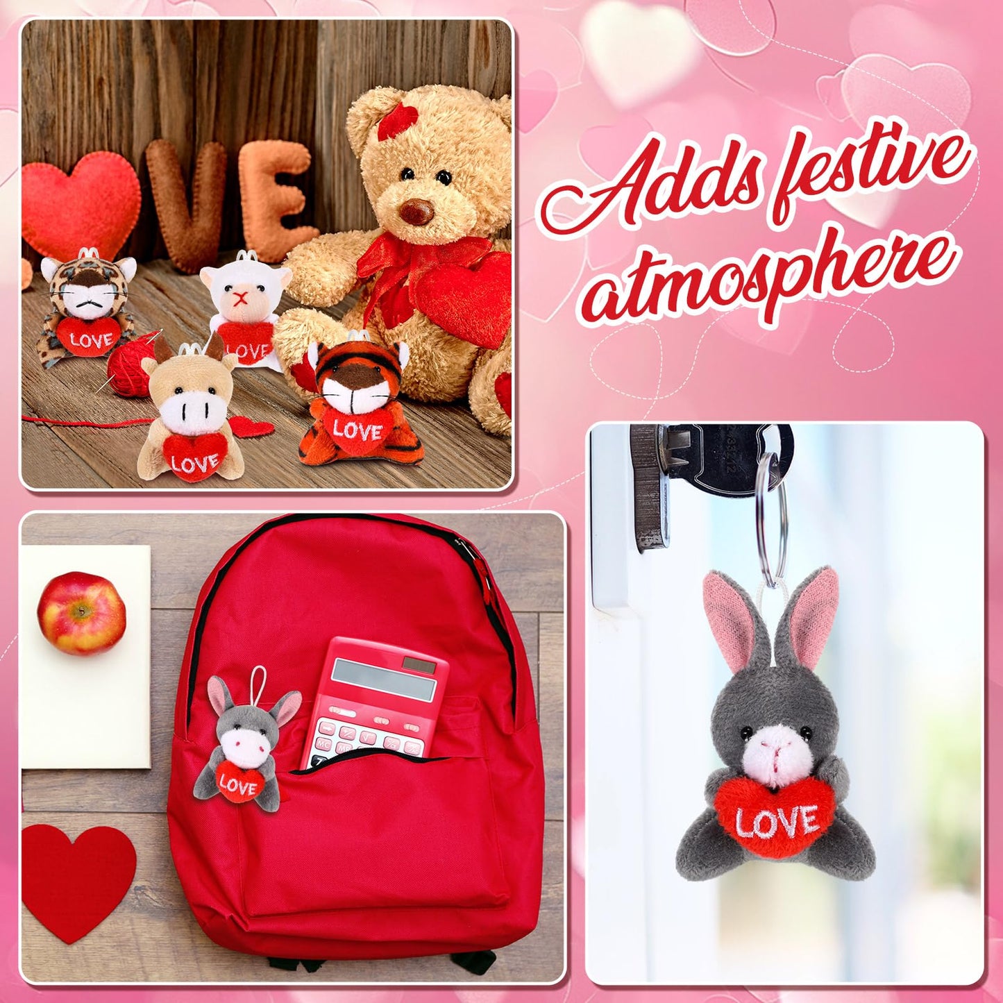 Blueweenly 24 Pcs Valentine‘S Day Gifts Exchange For Classroom Mini Plush Animals With Heart Valentine Small Stuffed Animal Toys Valentines Mini Keychain For Kids Party Favor Rewards Bags Filler
