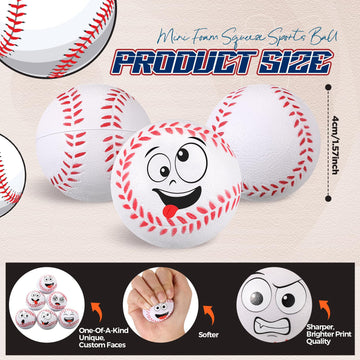 Arrowbash 24 Pcs Mini Face Baseball Stress Balls For Boys Girls Fidget Toys Bulk Foam Balls For Stress And Anxiety Relief Balls